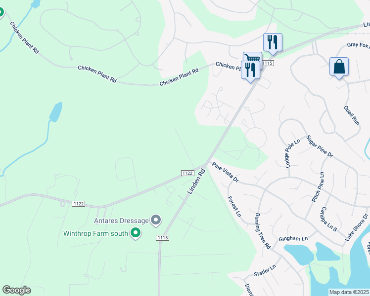map of restaurants, bars, coffee shops, grocery stores, and more near Eugene Street in Pinehurst