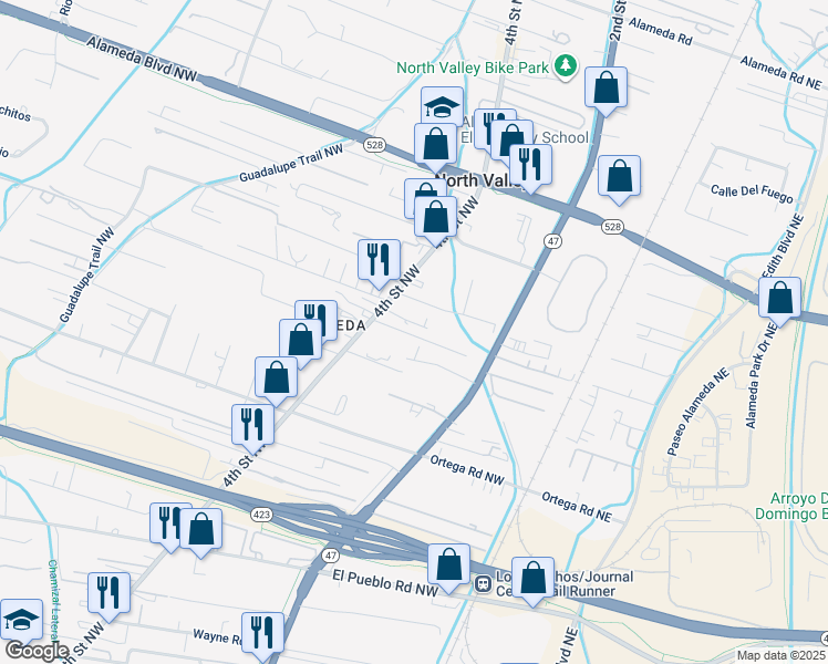 map of restaurants, bars, coffee shops, grocery stores, and more near 8909 Cielito Lindo Court Northwest in Albuquerque