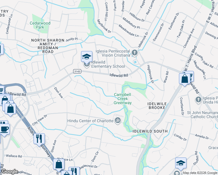 map of restaurants, bars, coffee shops, grocery stores, and more near in Charlotte