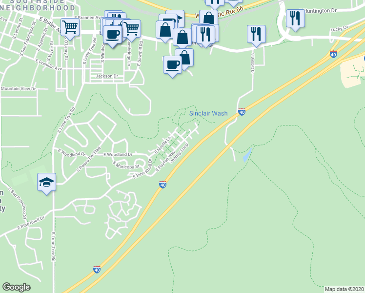 map of restaurants, bars, coffee shops, grocery stores, and more near 1471 East Payton Way in Flagstaff