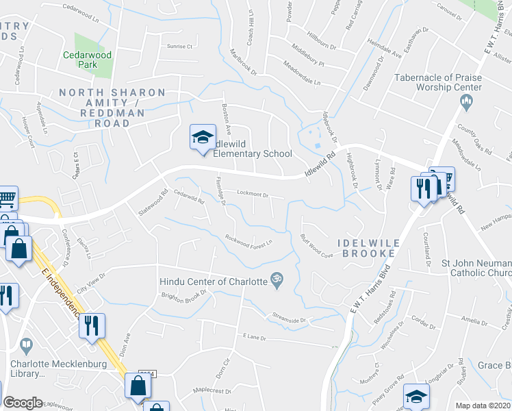 map of restaurants, bars, coffee shops, grocery stores, and more near in Charlotte