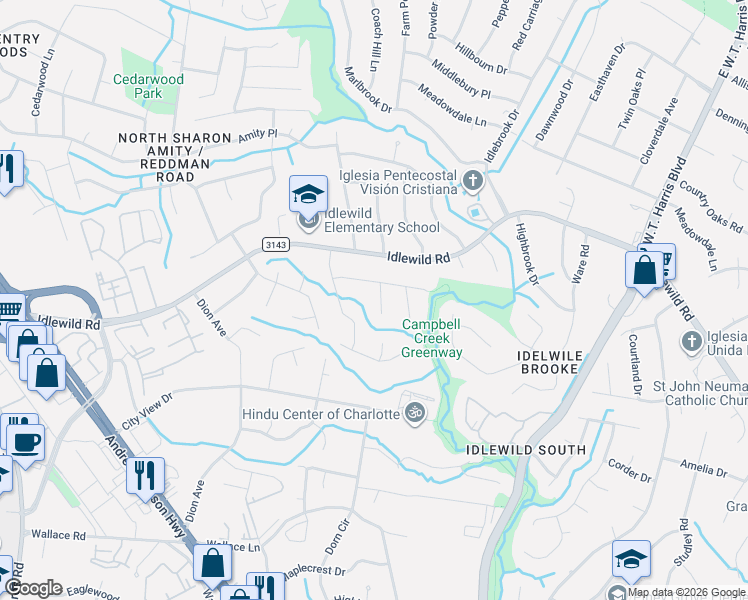 map of restaurants, bars, coffee shops, grocery stores, and more near in Charlotte