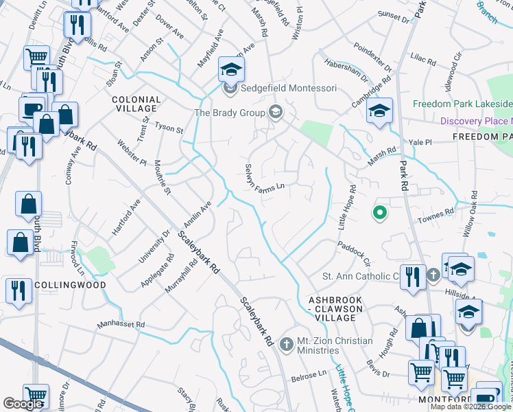 map of restaurants, bars, coffee shops, grocery stores, and more near in Charlotte