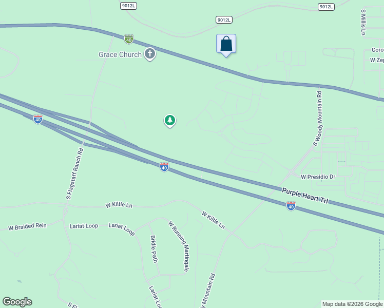 map of restaurants, bars, coffee shops, grocery stores, and more near Interstate 40 in Flagstaff