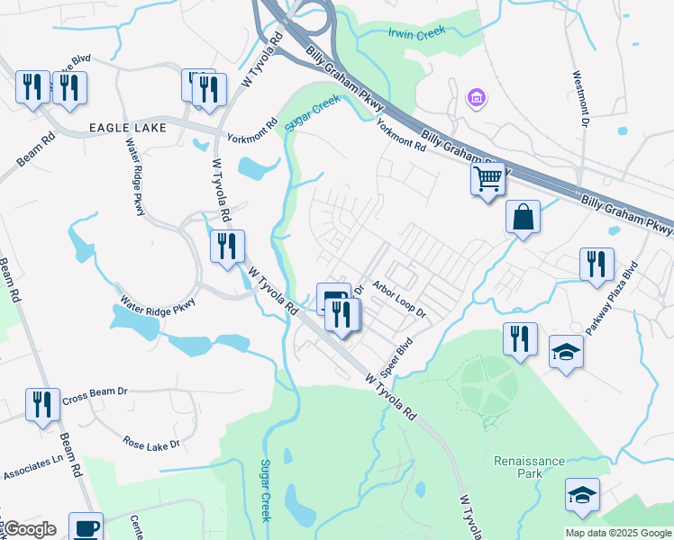 map of restaurants, bars, coffee shops, grocery stores, and more near 3911 Memorial Parkway in Charlotte