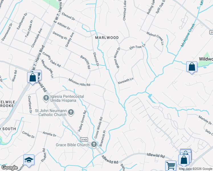 map of restaurants, bars, coffee shops, grocery stores, and more near 3710 Burntwood Court in Charlotte