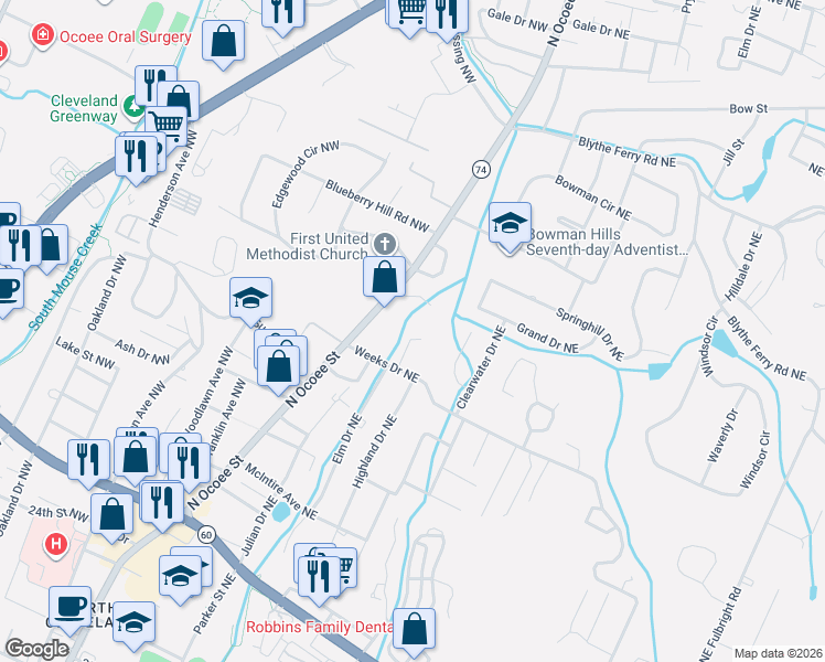map of restaurants, bars, coffee shops, grocery stores, and more near 3302 Weeks Circle in Cleveland