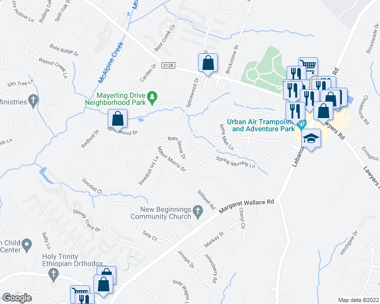 map of restaurants, bars, coffee shops, grocery stores, and more near 7323 Ginger Spice Lane in Charlotte