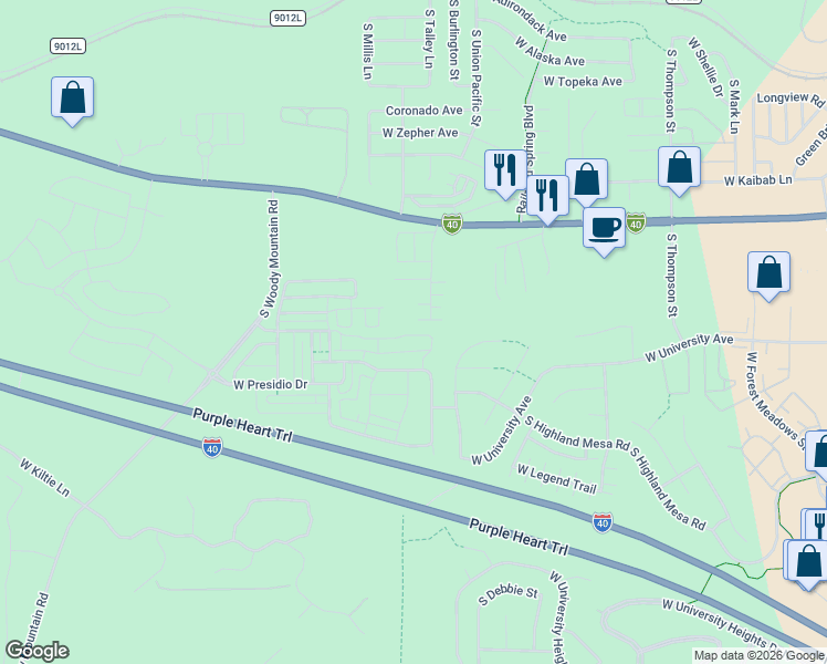 map of restaurants, bars, coffee shops, grocery stores, and more near 2566 West Pollo Circle in Flagstaff