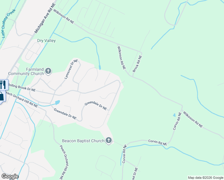 map of restaurants, bars, coffee shops, grocery stores, and more near 2098 Charlotte Drive Northeast in Cleveland