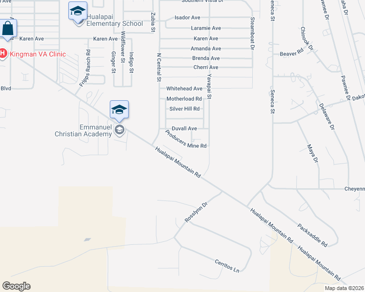 map of restaurants, bars, coffee shops, grocery stores, and more near 3334 Producers Mine Road in Kingman