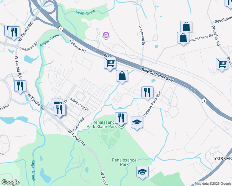 map of restaurants, bars, coffee shops, grocery stores, and more near 3918 Memorial Parkway in Charlotte