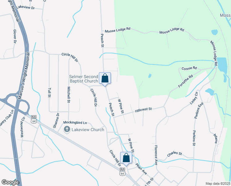 map of restaurants, bars, coffee shops, grocery stores, and more near 906 West Pine Street in Selmer