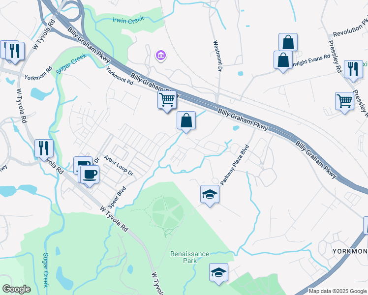 map of restaurants, bars, coffee shops, grocery stores, and more near 4842 Price Lane in Charlotte