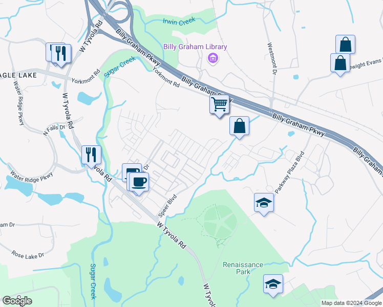 map of restaurants, bars, coffee shops, grocery stores, and more near 4167 Millennium Avenue in Charlotte