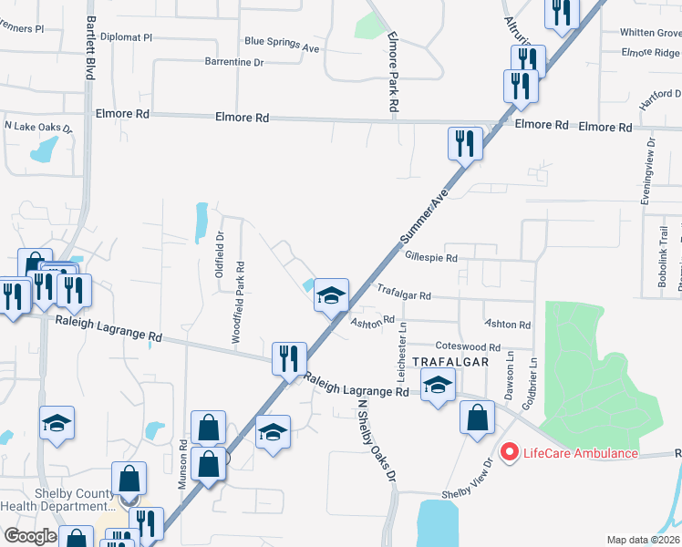 map of restaurants, bars, coffee shops, grocery stores, and more near in Bartlett