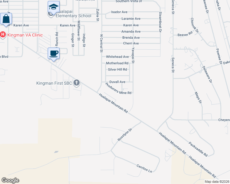 map of restaurants, bars, coffee shops, grocery stores, and more near 3310 Producers Mine Road in Kingman