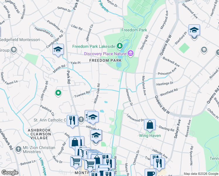 map of restaurants, bars, coffee shops, grocery stores, and more near in Charlotte