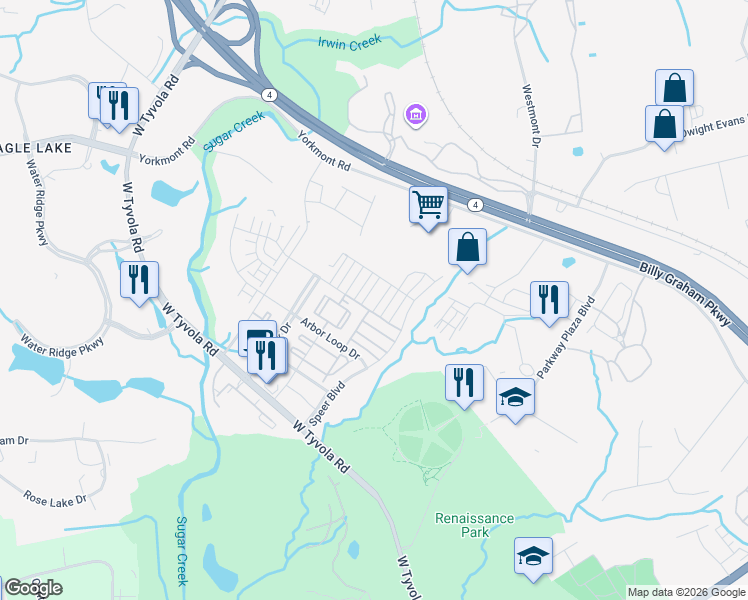 map of restaurants, bars, coffee shops, grocery stores, and more near 4167 Millennium Avenue in Charlotte