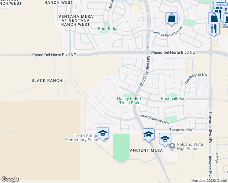 map of restaurants, bars, coffee shops, grocery stores, and more near 8939 South Sky Street Northwest in Albuquerque