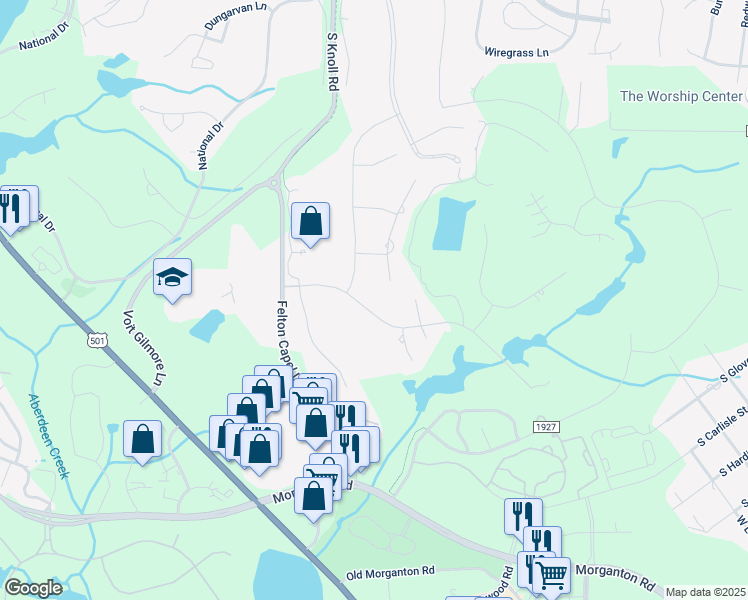 map of restaurants, bars, coffee shops, grocery stores, and more near 214 Plantation Drive in Southern Pines