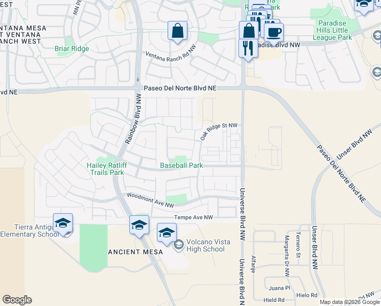 map of restaurants, bars, coffee shops, grocery stores, and more near 6919 Tree Line Avenue Northwest in Albuquerque