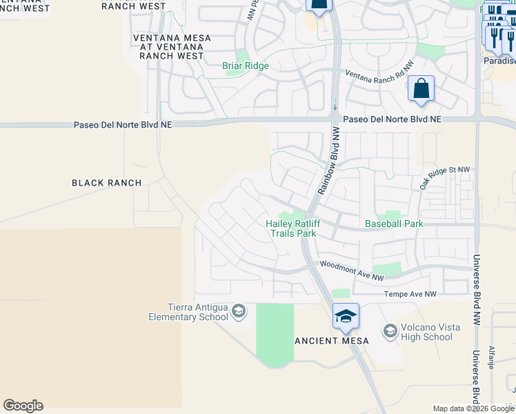 map of restaurants, bars, coffee shops, grocery stores, and more near 8939 South Sky Street Northwest in Albuquerque