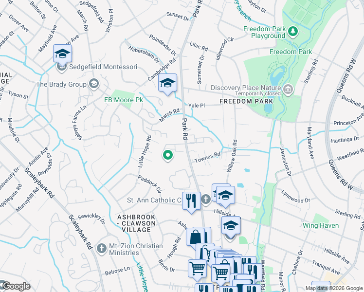 map of restaurants, bars, coffee shops, grocery stores, and more near 3463 West Slope Lane in Charlotte