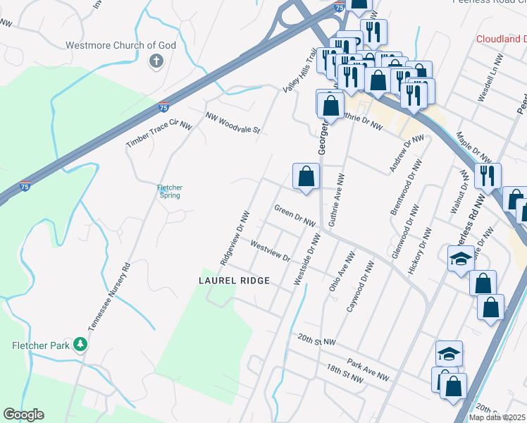 map of restaurants, bars, coffee shops, grocery stores, and more near 2042 Northwest Wynwood Drive in Cleveland