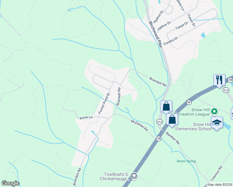 map of restaurants, bars, coffee shops, grocery stores, and more near 8915 Bramlett Road in Harrison
