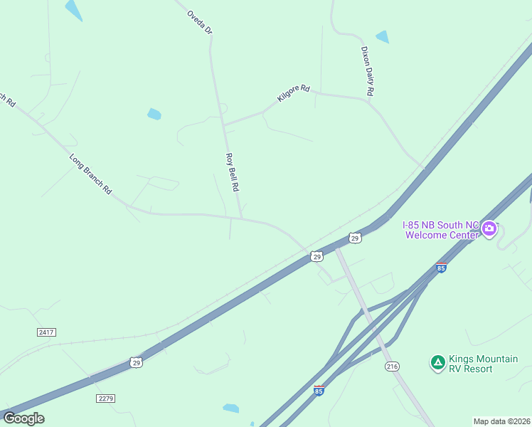 map of restaurants, bars, coffee shops, grocery stores, and more near 1611 Long Branch Road in Grover