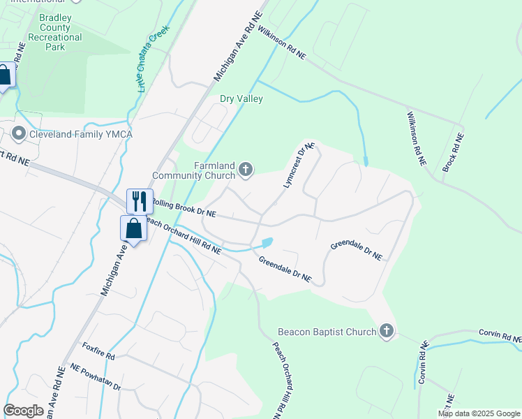 map of restaurants, bars, coffee shops, grocery stores, and more near 3855 Lynncrest Drive Northeast in Cleveland