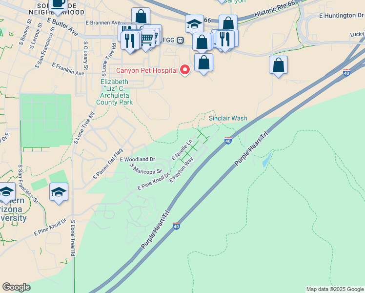 map of restaurants, bars, coffee shops, grocery stores, and more near 13 East Noelle Lane in Flagstaff