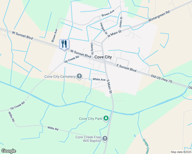 map of restaurants, bars, coffee shops, grocery stores, and more near 318 White Avenue in Cove City