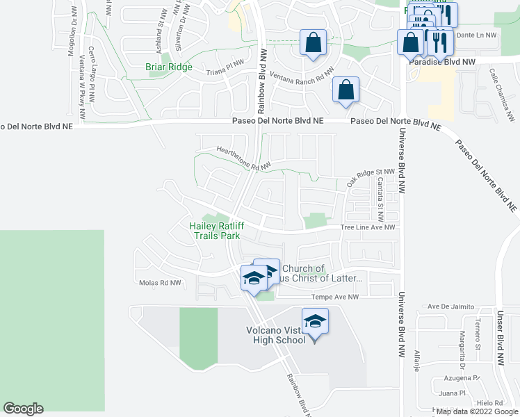 map of restaurants, bars, coffee shops, grocery stores, and more near 7135 Las Nutrias Road Northwest in Albuquerque