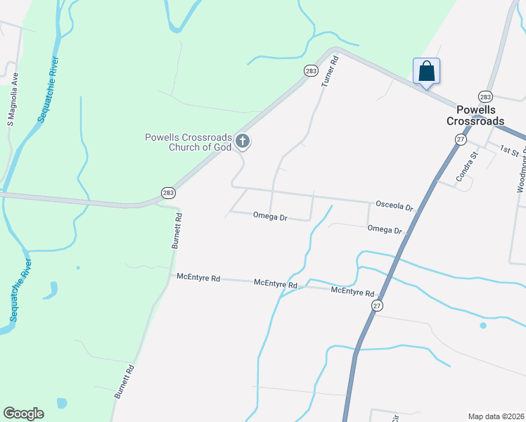 map of restaurants, bars, coffee shops, grocery stores, and more near 637 Omega Drive in Whitwell