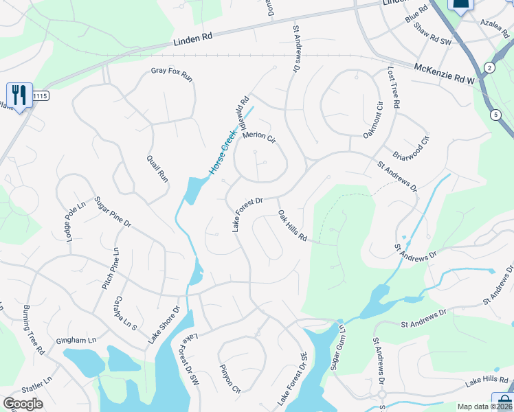 map of restaurants, bars, coffee shops, grocery stores, and more near 200 Westchester Circle in Pinehurst