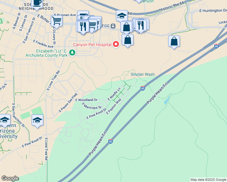 map of restaurants, bars, coffee shops, grocery stores, and more near 1389 East MacKenzie Drive in Flagstaff