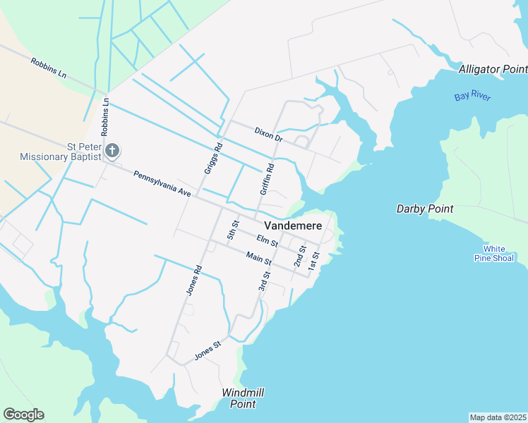 map of restaurants, bars, coffee shops, grocery stores, and more near 36 Griffin Road in Vandemere