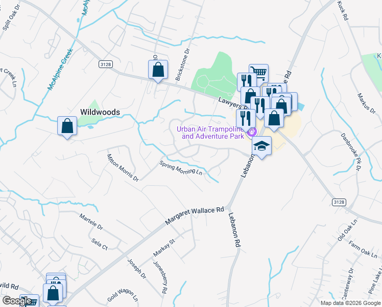 map of restaurants, bars, coffee shops, grocery stores, and more near 8933 Milton Morris Drive in Charlotte