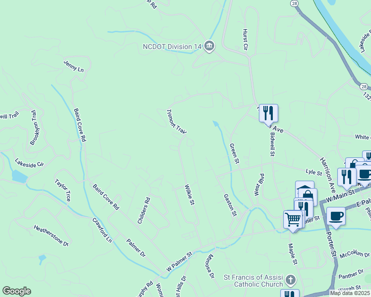map of restaurants, bars, coffee shops, grocery stores, and more near 61 Trimont Circle in Franklin