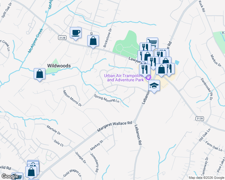 map of restaurants, bars, coffee shops, grocery stores, and more near 8933 Milton Morris Drive in Charlotte