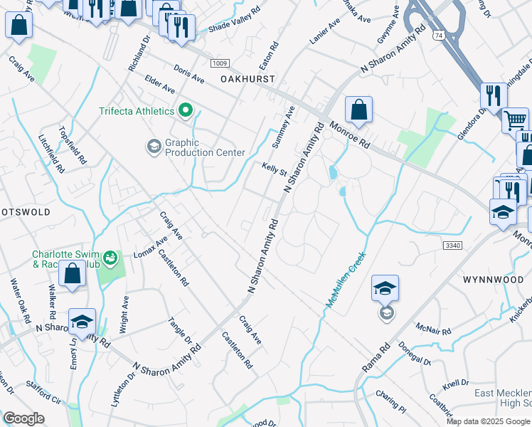 map of restaurants, bars, coffee shops, grocery stores, and more near 1731 Summey Avenue in Charlotte