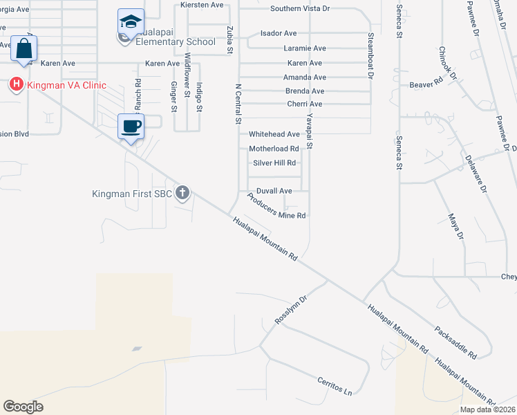 map of restaurants, bars, coffee shops, grocery stores, and more near 3276 Duvall Avenue in Kingman