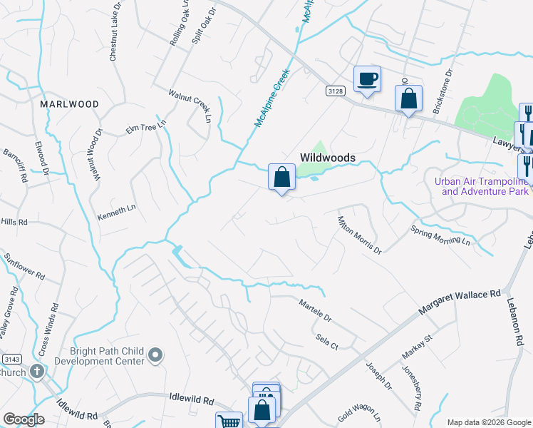 map of restaurants, bars, coffee shops, grocery stores, and more near 4918 Redbud Drive in Charlotte