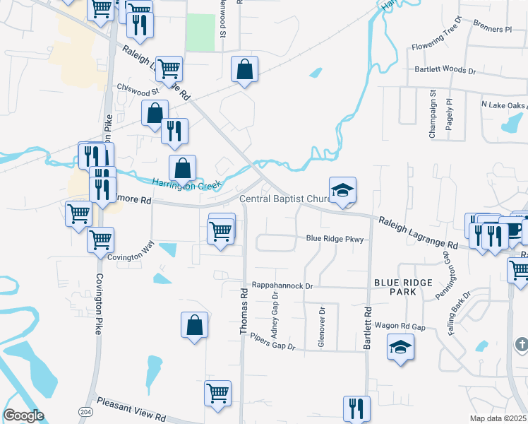 map of restaurants, bars, coffee shops, grocery stores, and more near 5317 Raleigh Lagrange Road in Memphis
