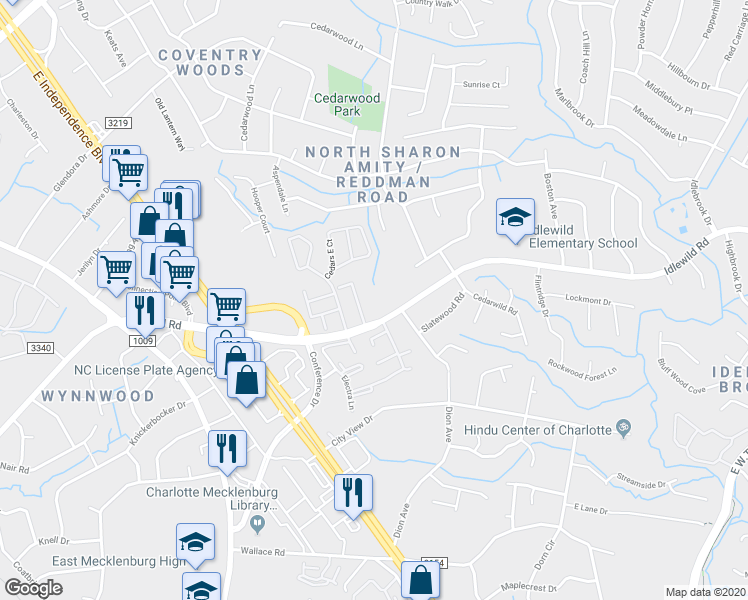 map of restaurants, bars, coffee shops, grocery stores, and more near in Charlotte