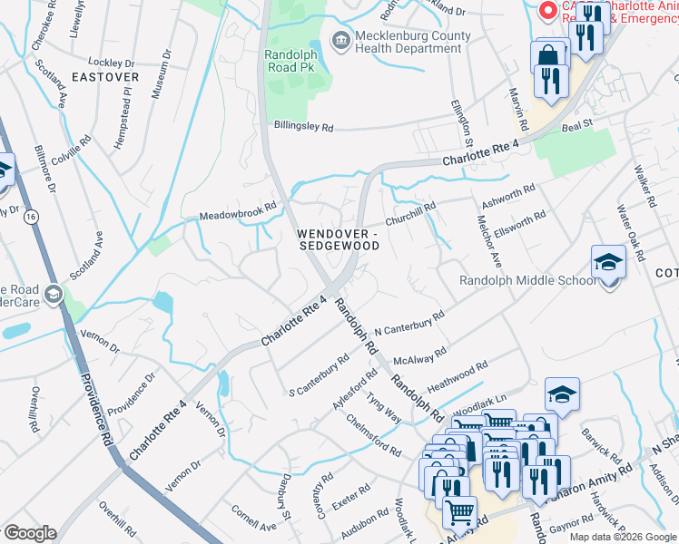 map of restaurants, bars, coffee shops, grocery stores, and more near in Charlotte