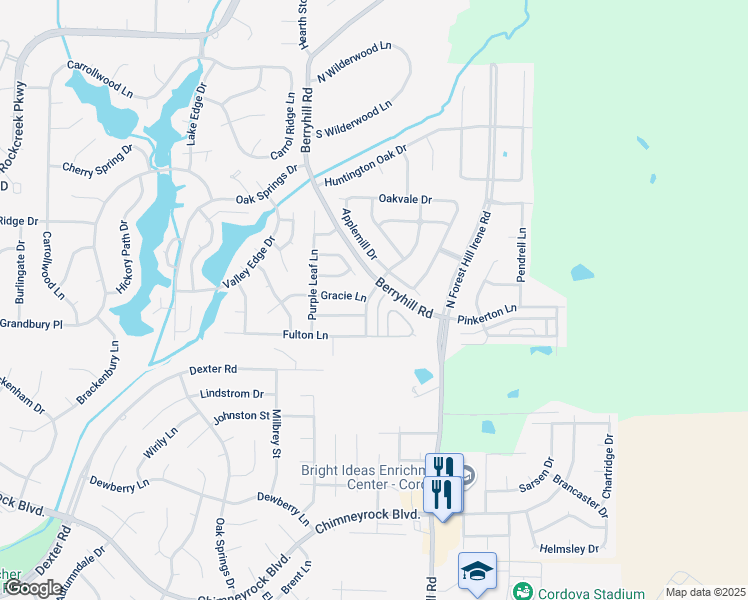 map of restaurants, bars, coffee shops, grocery stores, and more near 2178 Berry Bush Lane in Memphis