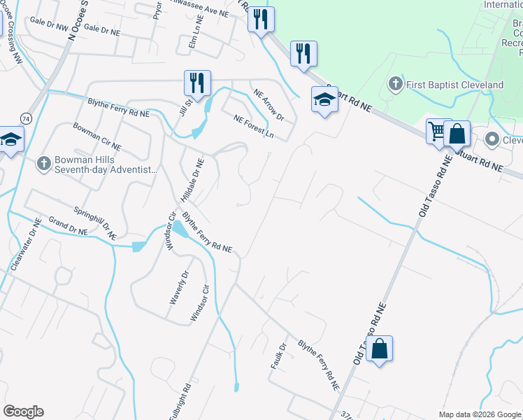 map of restaurants, bars, coffee shops, grocery stores, and more near 3913 Clairmont Drive Northeast in Cleveland